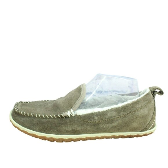 LL Bean Cement Suede Slip-On Fleece Lined Mountain Moccasin Slippers Size 9 M - Picture 1 of 9